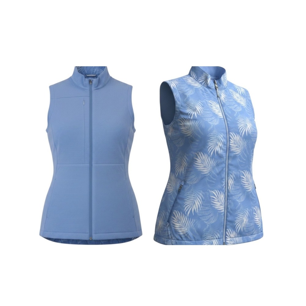 Tommy Bahama Reversible Palm Leaf Full Zip Vest L Blue Travel Resort Layering